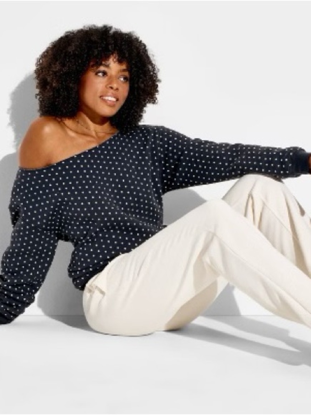 wild fable Black Polka Dot Off-the-Shoulder Sweater